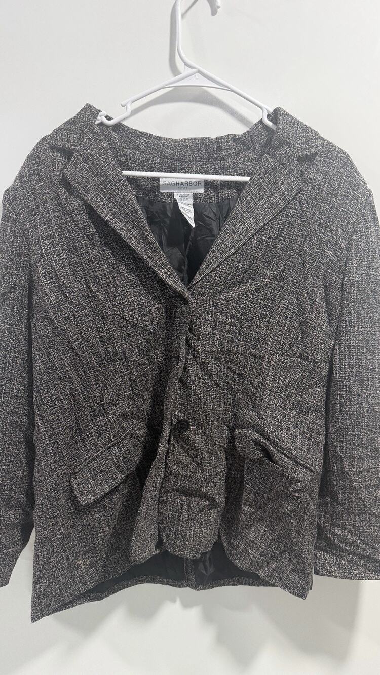 Vintage Sag Harbor Gray Polyester Blazer Womens Size 16 Petite